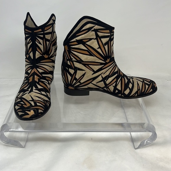 Jimmy Choo Sz 9 Mina Palm Linen Canvas Ankle Booties - Picture 1 of 8
